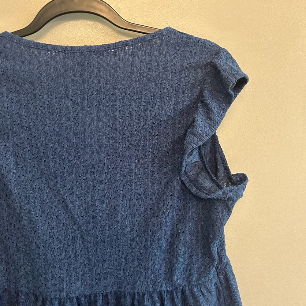 NWT Steve Madden Y2K blue Steve Textured Cap Sleeve Top tassel ties size M - Picture 9 of 11